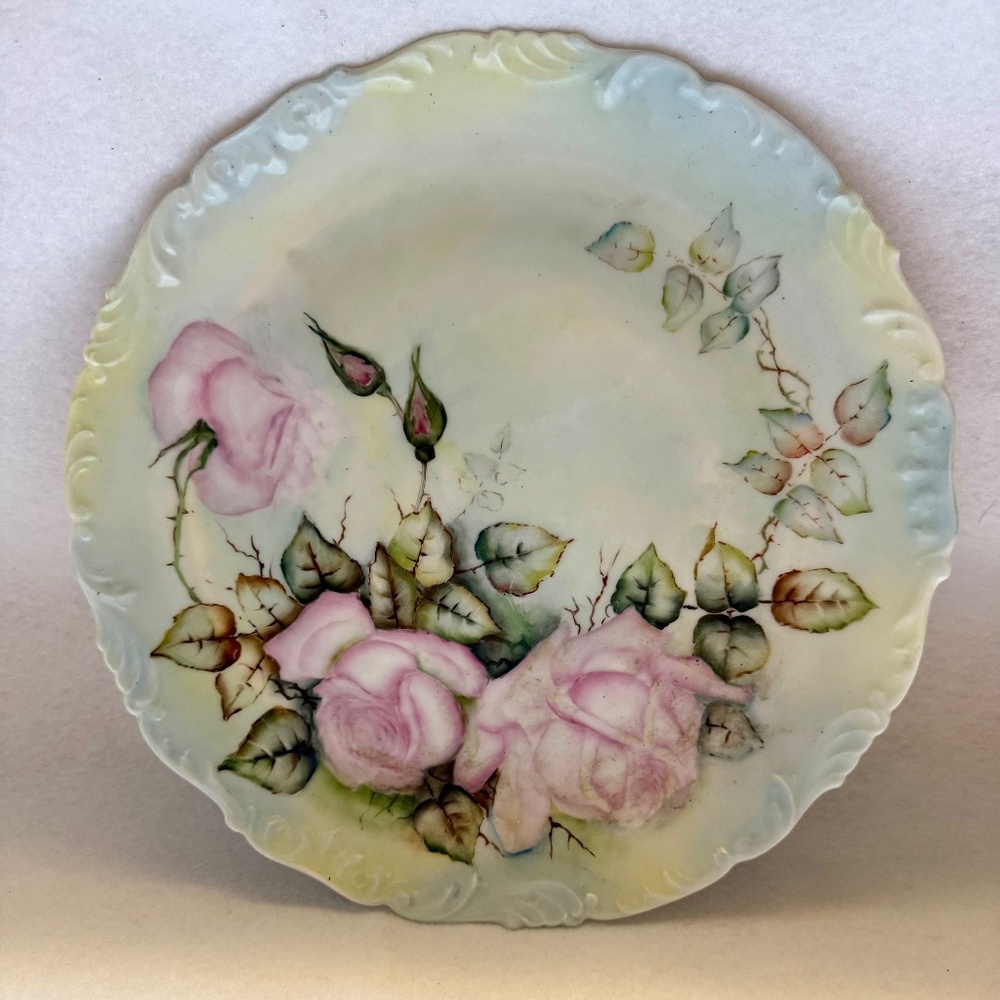Limoges Handpainted Pink Roses Plate